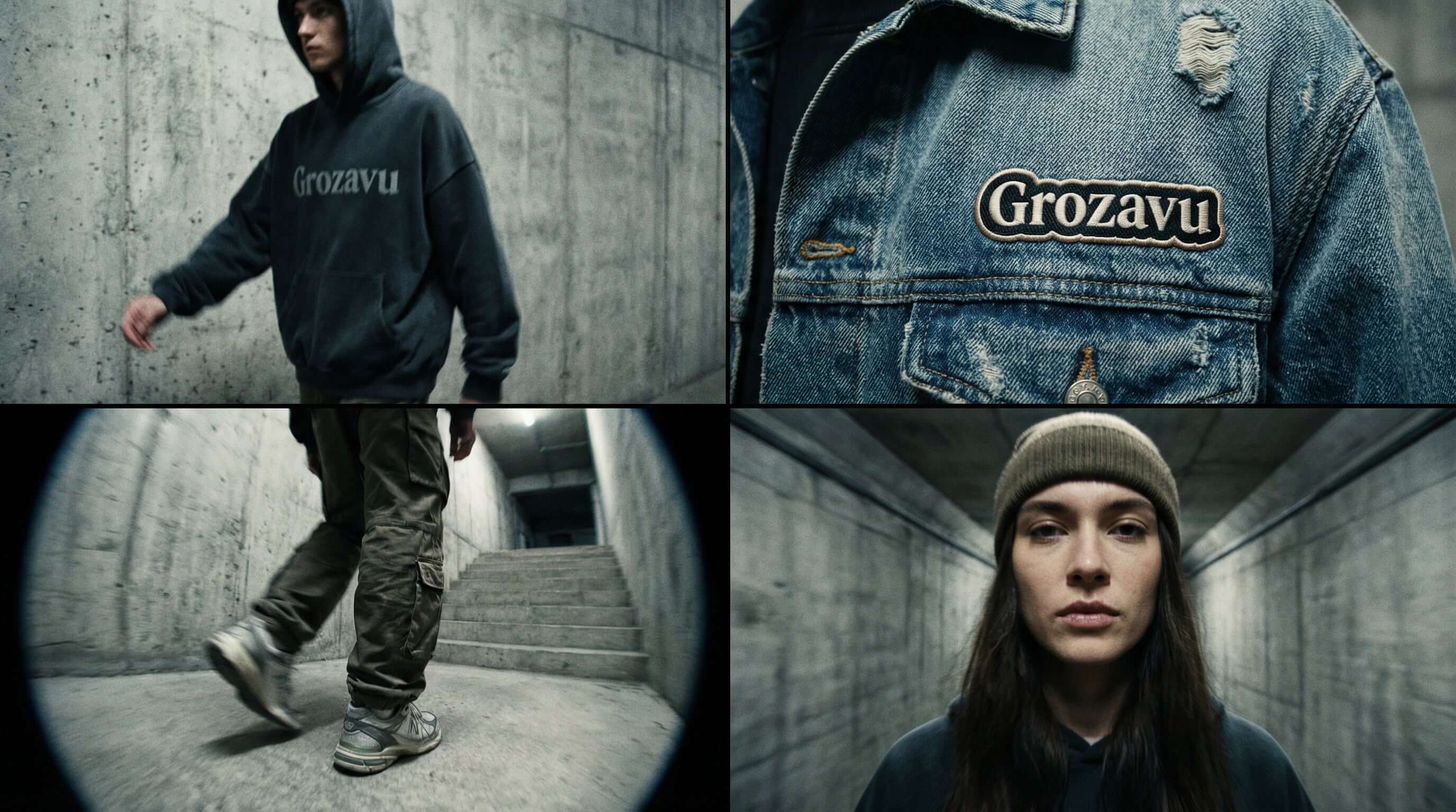 Joven con estilo urbano vistiendo chaqueta varsity Grozavu y pantalones cargo knife-cut en España.