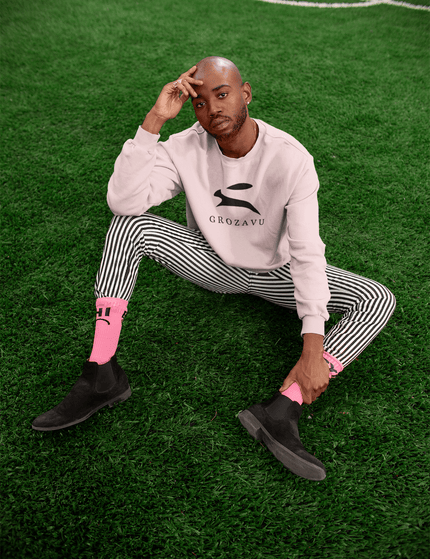 Grozavu Knit Sweater – cotton blend, crewneck, heather grey