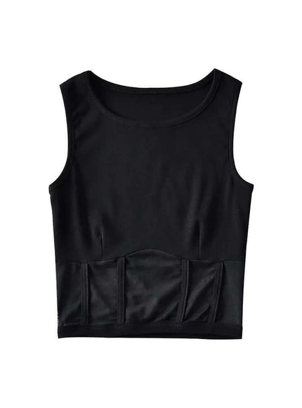 Model wearing White mesh splicing fishbone vest by Grozavu