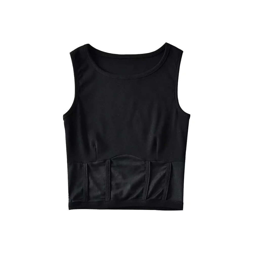 Model wearing White mesh splicing fishbone vest by Grozavu