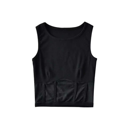 Model wearing White mesh splicing fishbone vest by Grozavu