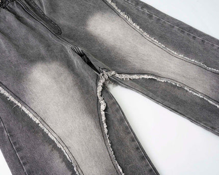 Retro Washed Distressed Patchwork Whisker Denim Pants