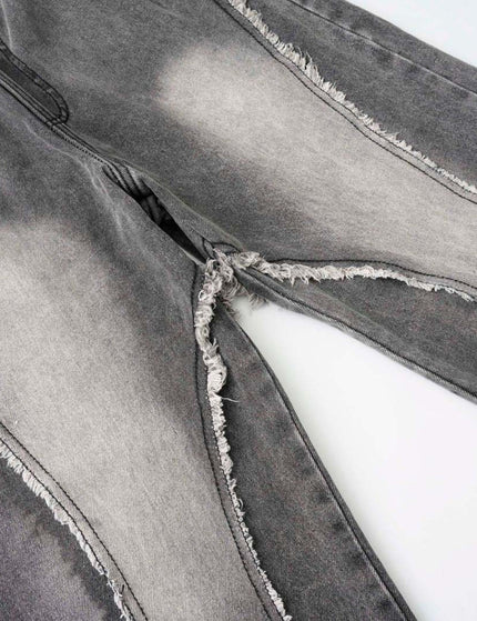 Retro Washed Distressed Patchwork Whisker Denim Pants