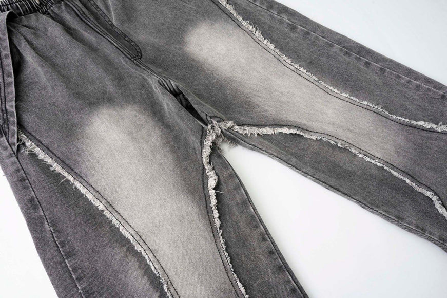 Retro Washed Distressed Patchwork Whisker Denim Pants