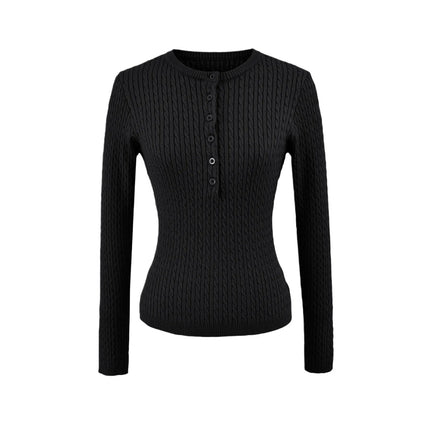 Round Neck Half-Button Knit Sweater – Slim Fit Basic Top
