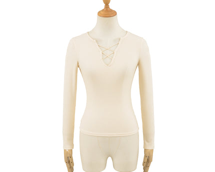 T-shirt à manches longues en V avec bretelles pour femmes