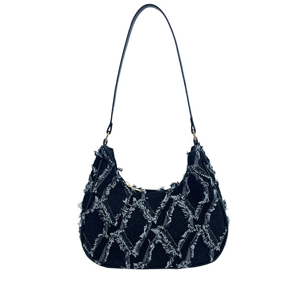 Rohkantige Stoff-Schultertasche