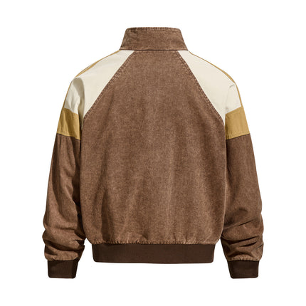 Vintage Distressed Patchwork Letter Embroidery Lapel Jacket, Unisex Loose Casual Couple  Versatile Outerwear