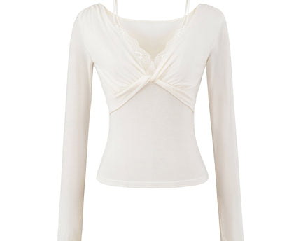 Tricou cu mâneci lungi din dantelă răsucită pentru femei