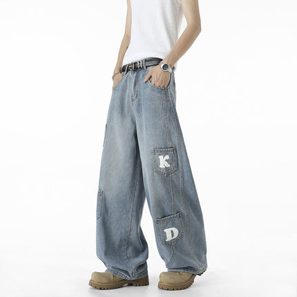 Pantalones Multi-Bolsillo Cortados con Cuchillo Retro – Ajuste Holgado de Calle