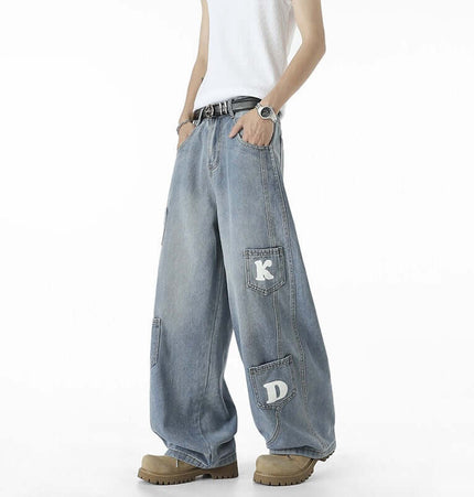 Knife-Cut Cargo Pants – Loose Fit showcasing a stylish loose fit design with distinctive pockets and washed denim finish.
