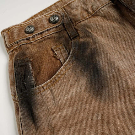 Distressed Patchwork Wide-Leg Denim Pants