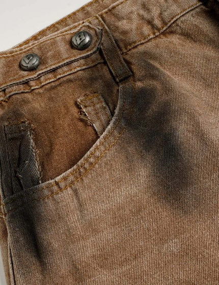 Washed Tie-Dye Distressed Denim Pants Loose Wide-Leg Straight Long Pants