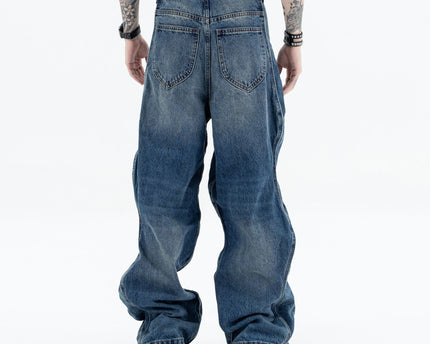 Men's Wave Pants Water Washed Distressed Loose Straight