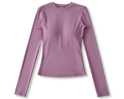 Elastic Vintage Round Neck Padded Long Sleeve T-Shirt Top