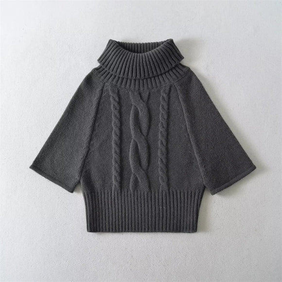 Capa de punto de cable vintage de uso múltiple con cuello alto suéter para mujer blusa de punto suelta