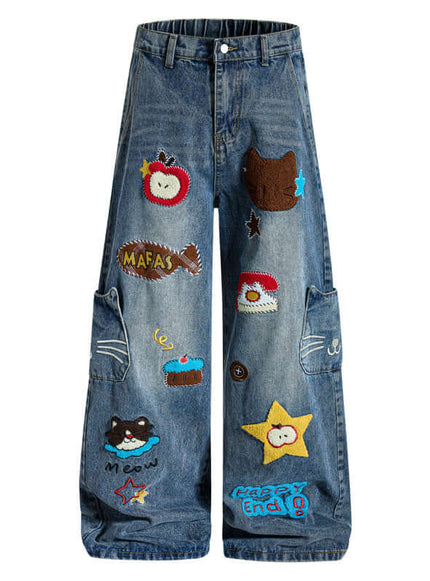 Front view of Velvet Cartoon Embroidery Knife - Grozavu brand streetwear