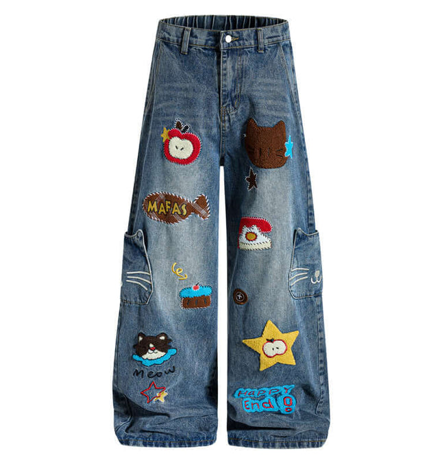 Front view of Velvet Cartoon Embroidery Knife - Grozavu brand streetwear