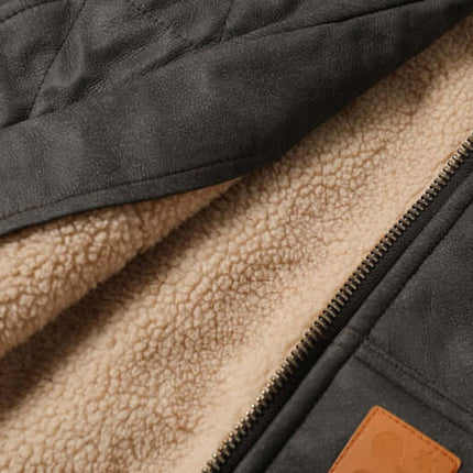 Thick Suede Hooded Jacket – Street Style interior close-up showing premium faux suede and soft lamb fur lining details.