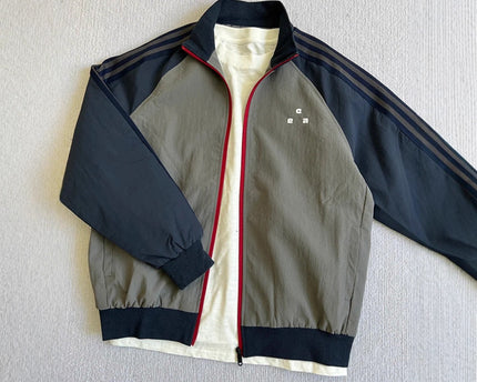 Retro Three-Stripe Raglan Sleeve Patchwork Stand Collar Sports Jacket