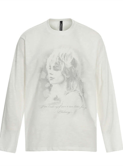 White character printed t-shirt long sleeve with Grozavu logo