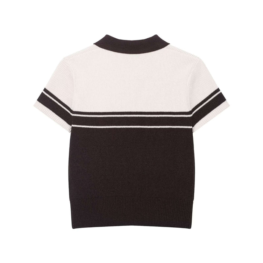 white ribbed knit polo shirt short with Grozavu logo