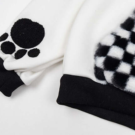 Checkered Fleece Hoodie with Rabbit Ears