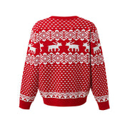 Pull en tricot rétro décontracté à motif jacquard de renne de Noël à col rond