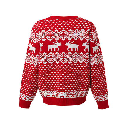 Round neck Christmas jacquard reindeer pullover casual retro knit sweater