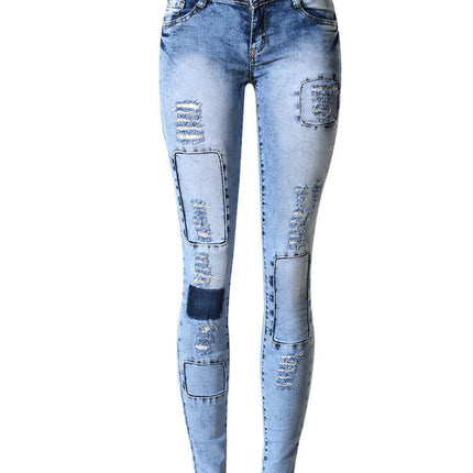 Grozavu Slim Stretch Denim Ripped Pencil Pants at €39.00