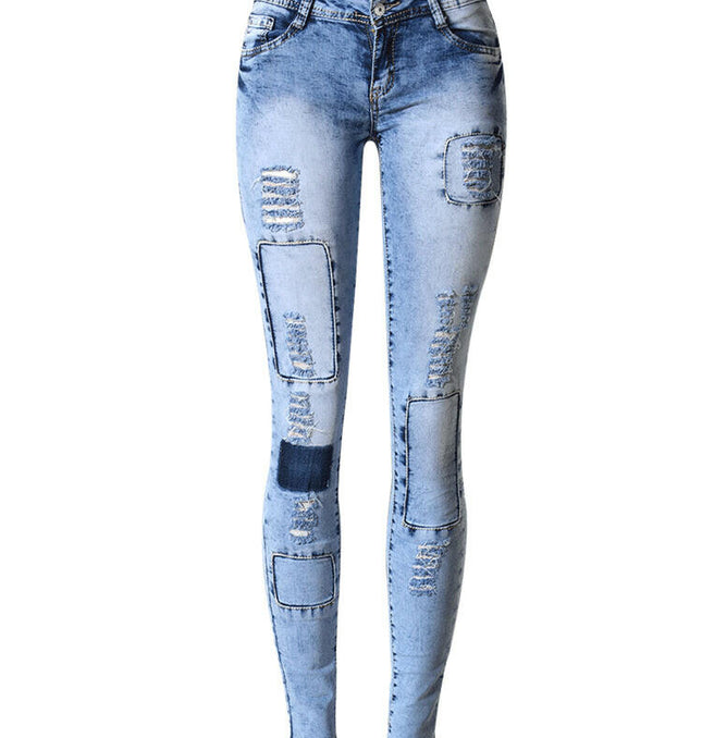 Grozavu Slim Stretch Denim Ripped Pencil Pants at €39.00