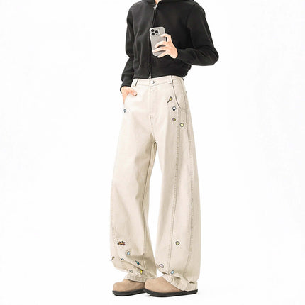 Loose Wide Leg Casual Long Pants featuring cartoon-inspired detailing and a modern look.