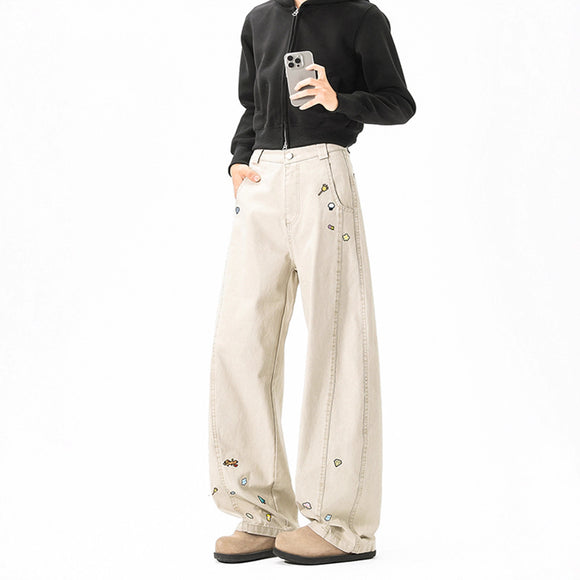 Style Fun Print Cargo Pants Unisex Trendy Loose Wide Leg High Street Casual Long Pants