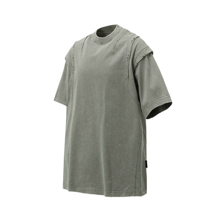 Washed Spliced Distressed T-Shirt – Loose Fit in a washed-out finish and relaxed fit for summer comfort.