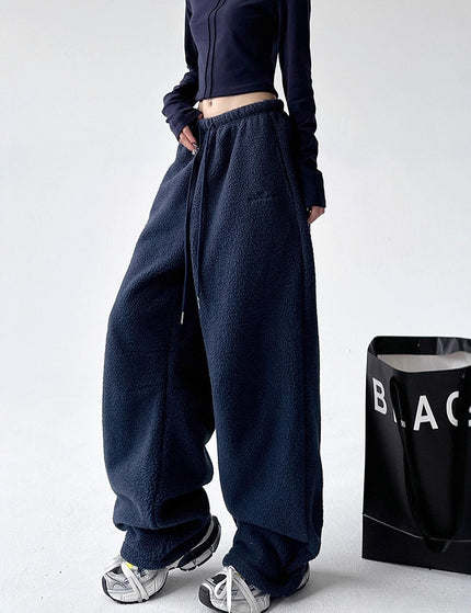 Blue Extra Thick Sherpa Sweatpants for Men and Women Warm Fleece Pants, Straight Loose Fit, Northeast Outdoor Cotton Pants