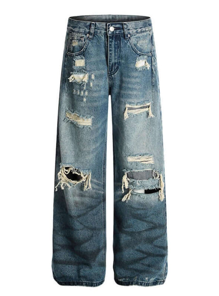 Front view of Washed Blue Ripped Jeans - Grozavu brand streetwear
