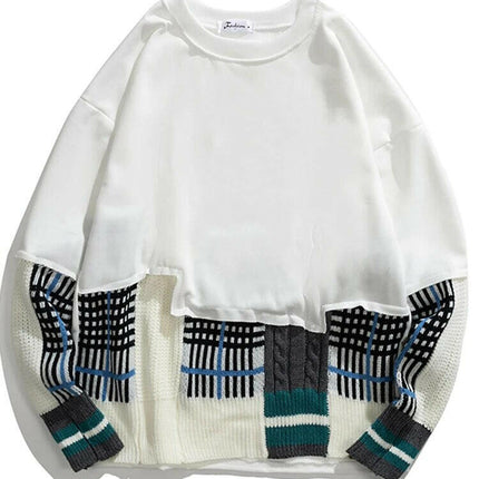 Grozavu's Plaid Patchwork Sweater: Fashionable O-neck at €44.99