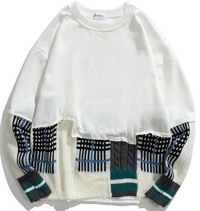 Grozavu's Plaid Patchwork Sweater: Fashionable O-neck at €44.99