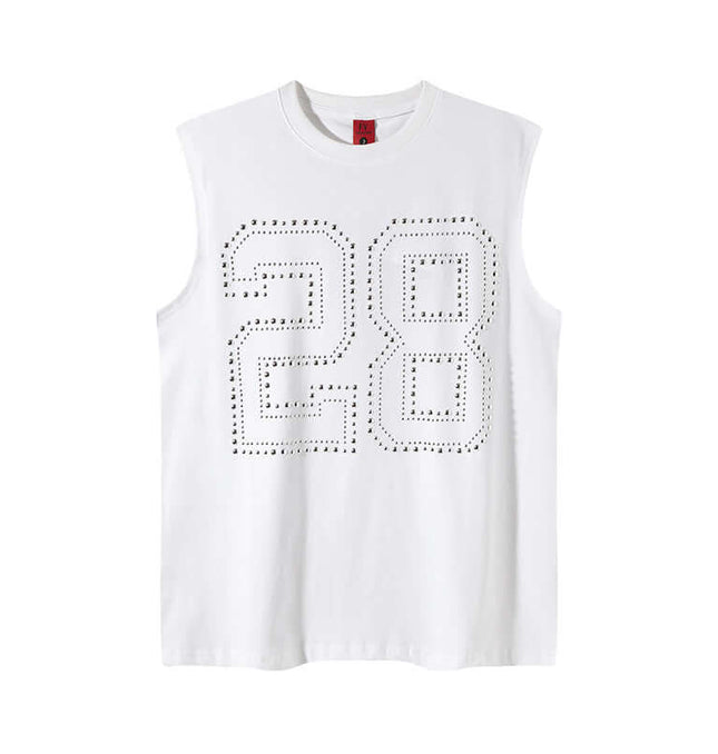 Rhinestone Number Sleeveless Summer styling detail - Premium Streetwear
