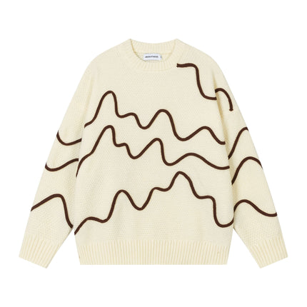 Farbblock-Linien-Strickpullover – Lockere Passform