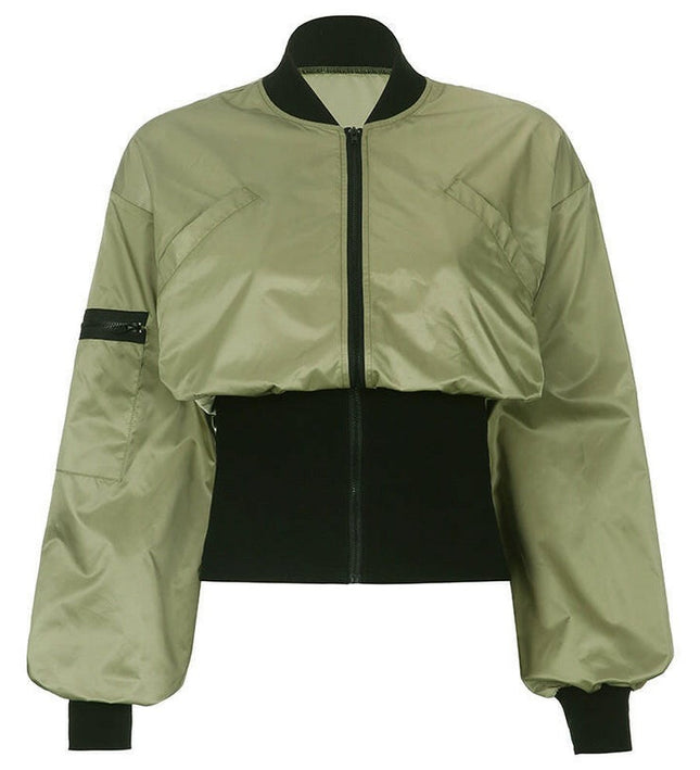 Grozavu's Color-Block Jacket: Loose Fit, Stand Collar  Fashion