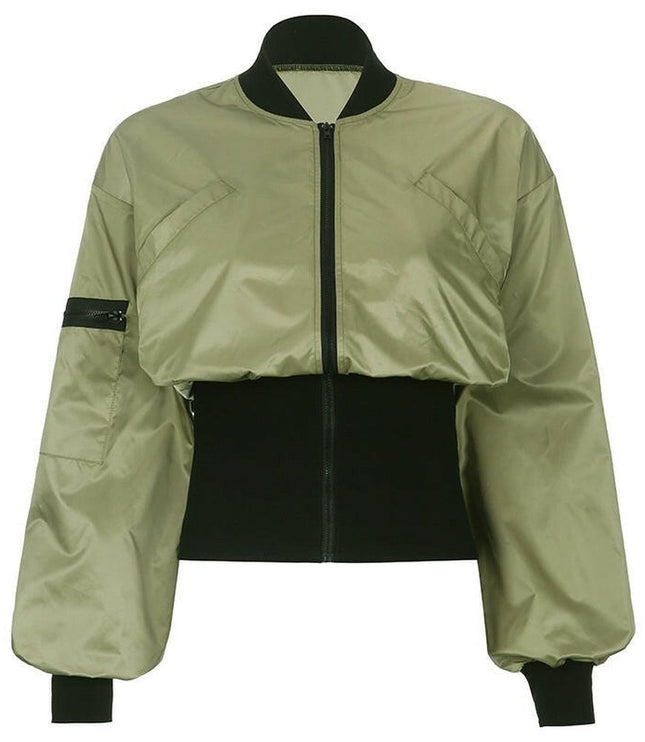 Grozavu's Color-Block Jacket: Loose Fit, Stand Collar  Fashion