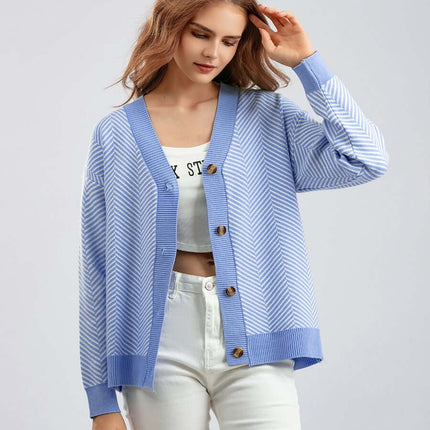 Knit Cardigan with Heart Stripe