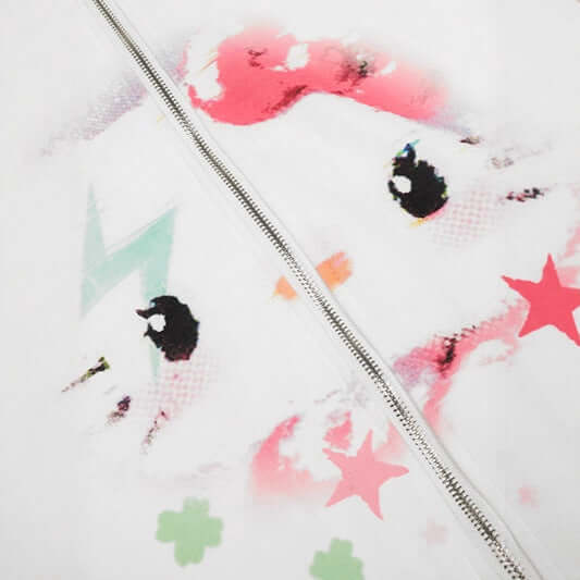 White cartoon print hooded sweatshirt sense with Grozavu logo