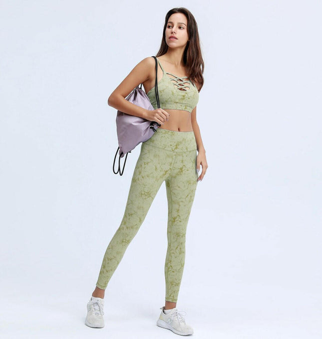 New Yoga Set 2 Pcs Tie Dye Sport Leggings Top Push-up Bra Booty Scrunch Tights Women Sportwear at €45.30