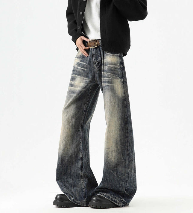 Vintage Knife-Edge Retro Denim Trousers – Loose Fit