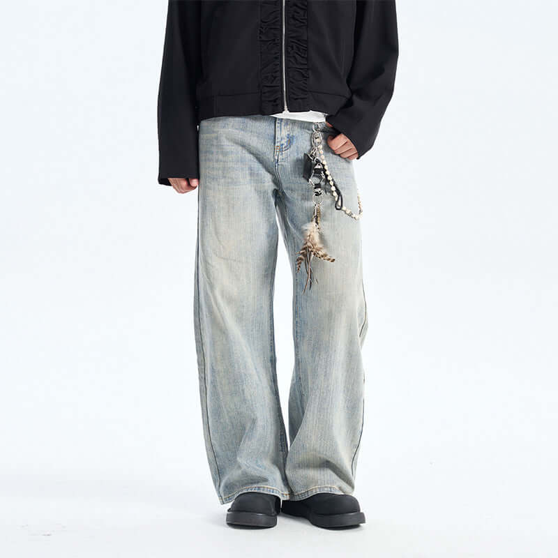 Model wearing Blue washed denim by Grozavu