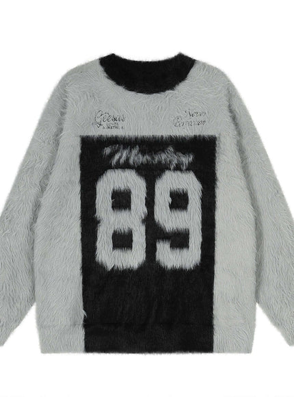 Back view of Gray fleece lined crewneck sweater by Grozavu