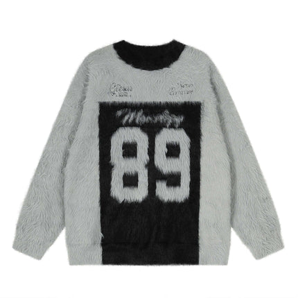 Back view of Gray fleece lined crewneck sweater by Grozavu