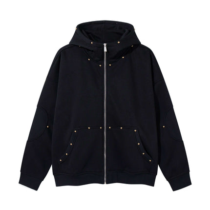 Front view of Rivet Zipper Cardigan Hooded - Grozavu brand streetwear